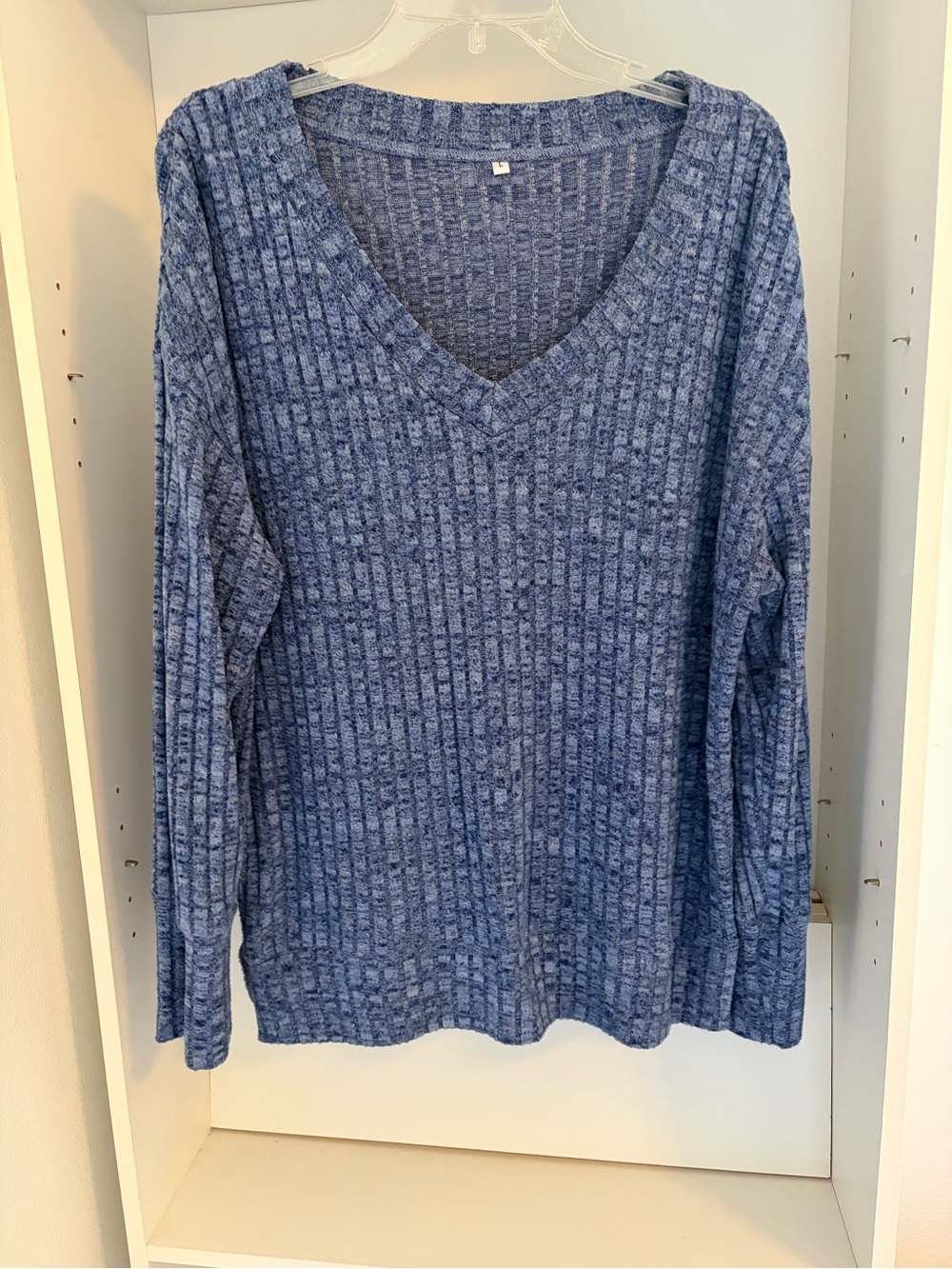 Blue V-Neck Ribbed Women's Sweater - Unbranded